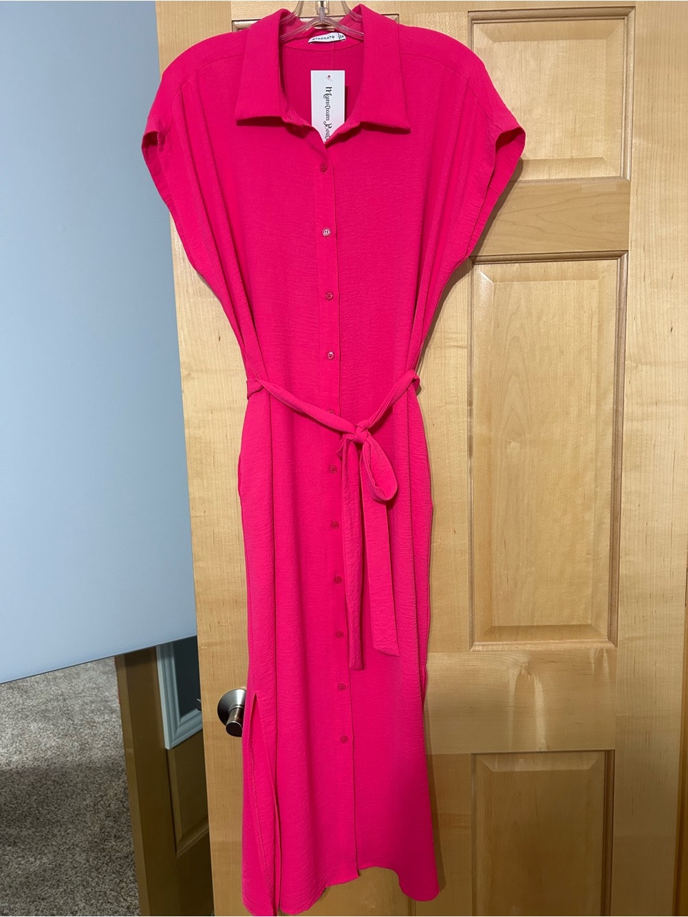 Staccato Hot Pink Button-Front Belted Maxi Dress